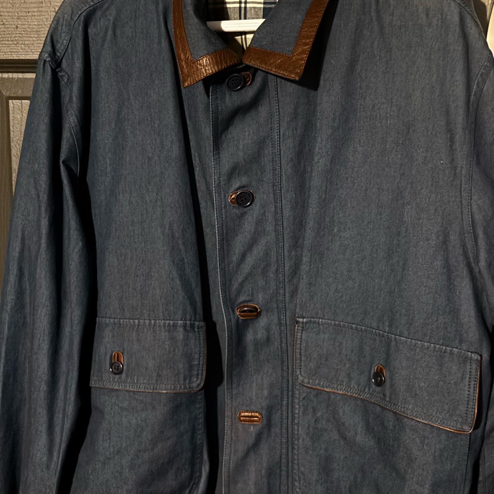 Men's Blue Jacket with Brown Accents